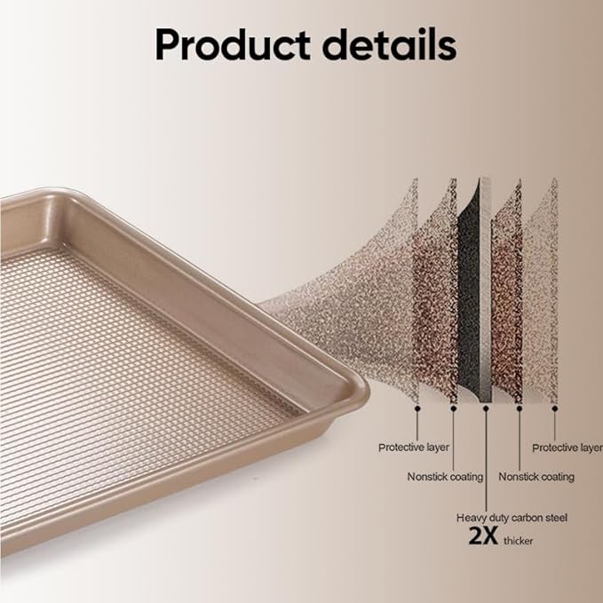 SAKER 3 Pack Nonstick Baking Sheet Set, Carbon Steel Cookie Pan with Cooling Rack, Even Heat Distribution & Warp-Resistant for Oven Baking, Roasting & Cooking (Black)