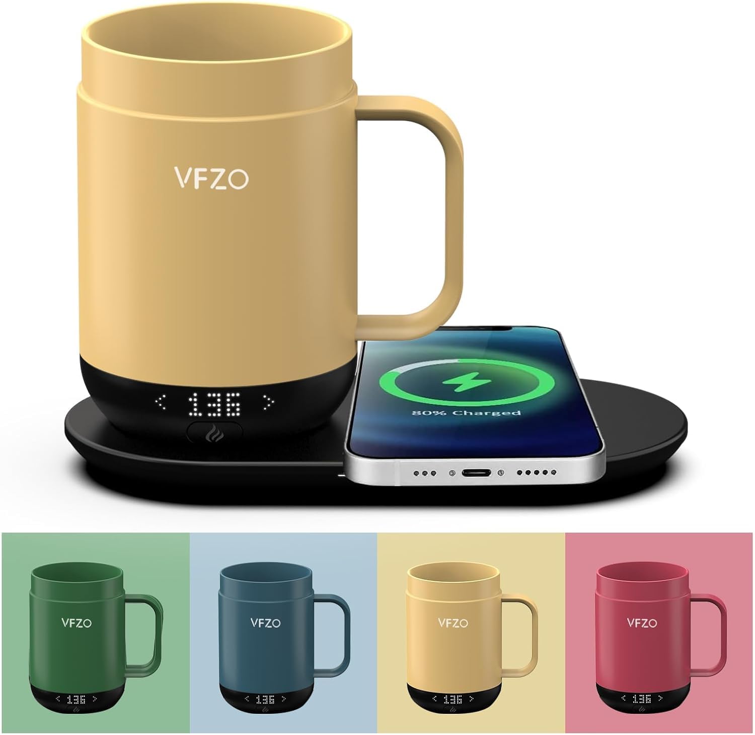 VFZO Self Heating Coffee Mug,High-Capacity- 18 oz, 180 Min Battery Life, Smart Heated Coffee Mug，Smart Mug, Simple Temperature Control Operation, Gifts for Family Members (Tintenschwarz)