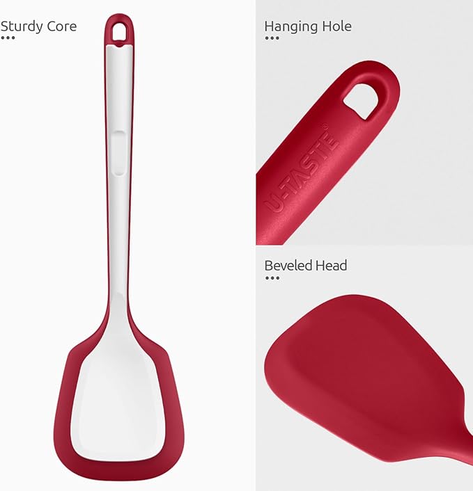 U-Taste Silicone Turner Spatula Set of 2, 13.6" Long/3.7" Wide, Red