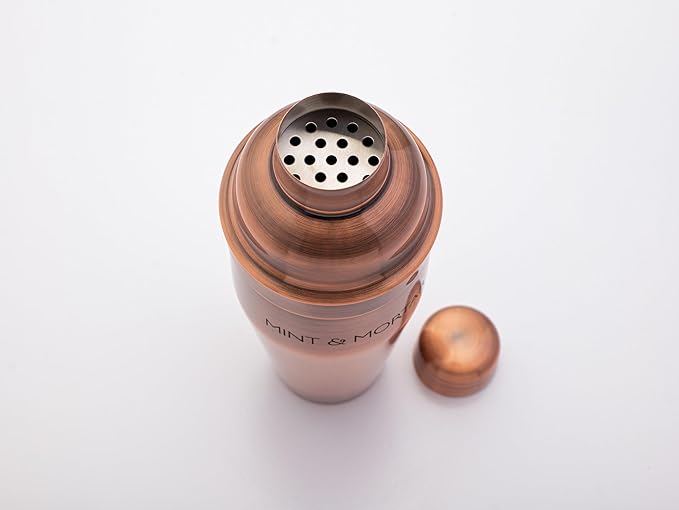 Mint & Mortar Cocktail Shaker Set – 7-Piece Stainless Steel Bartender Kit with Premium Bamboo Stand for Home Bartending - All-in-One Mixology Set for Beginners & Pros (Brushed Copper)