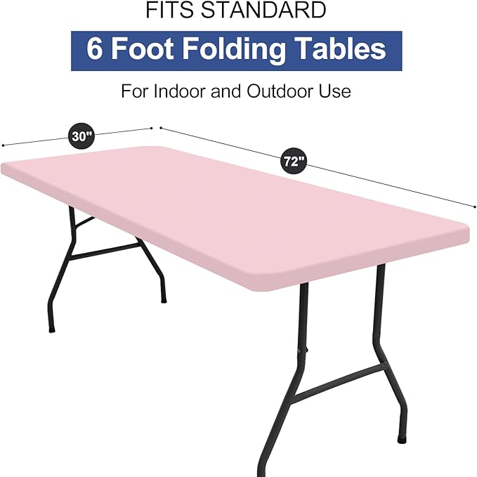 homing Rectangle Table Cloth Cover, Water-Resistant Polyester Elastic Fitted Tablecloth, Fits for 6 Foot Folding Tables, Washable Table Protector for Picnic, Camping, Outdoor (Pink, 30" x 72")