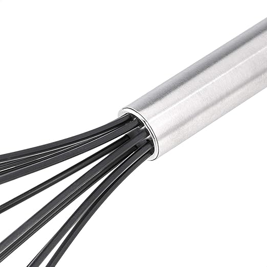 Amazon Basics Stainless Steel and Silicone Non-Stick Coated Whisk Set for Beating and Whisking, Dishwasher Safe, 8", 10", and 12", Pack of 3, Black
