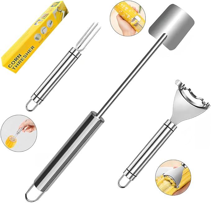 3 Pcs Corn Peeler, Corn stripper for corn on the cob remover tool 304 Stainless Steel with Ergonomic Handle Easy to Use Corn Peeler for Corn on the Cob Safe Durable Kitchen Tools with Hand Protect
