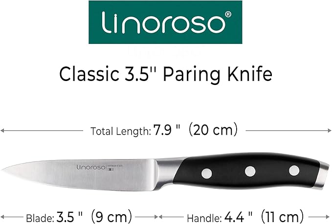 linoroso 3.5 Inch Paring Knife, Sharp Forged German Stainless Steel Kitchen Knife, Full Tang Small Fruit Knife with Ergonomic Handle, Premium Classic Series with Elegant Gift Box