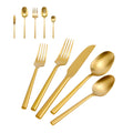 DEACORY Silverware Set with Serving Utensil Set Matte Gold Flatware Set Hand Forged Stainless Steel Cutlery Set 45 Pieces Matte Finished Hexagon Handle Service for 8, DE1004