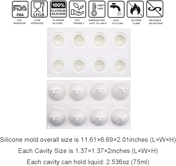 OCPO Kitchen Peach Silicone Mold for Baking Mousse Cake, 8 Cavities