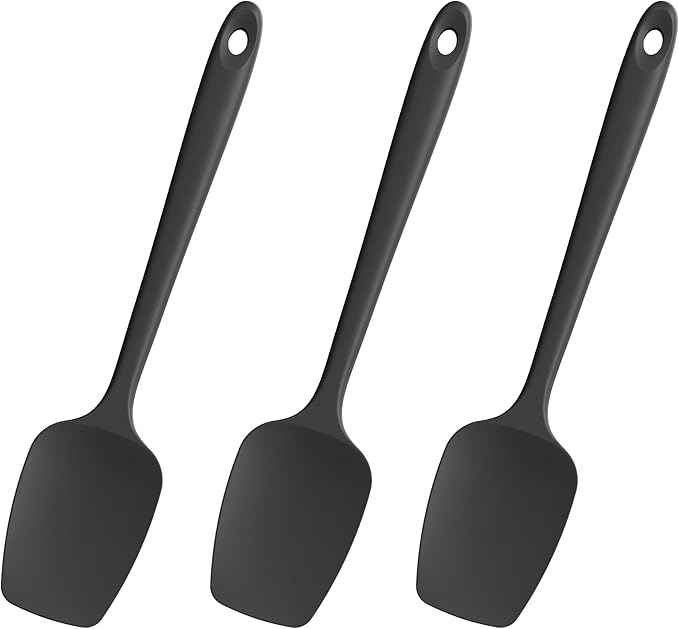 Doosu Heat Resistant Silicone Spoon Spatulas for Cooking (3 Pcs, Black)