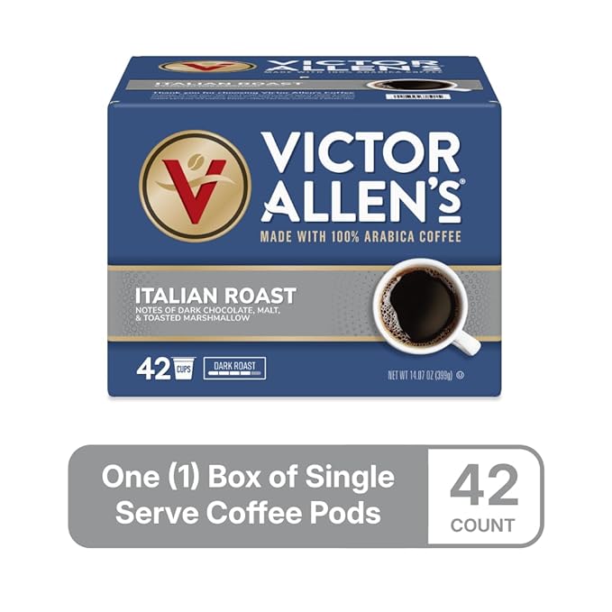 Victor Allen's Coffee Italian Roast, Dark Roast, 42 Count Single Serve Coffee Pods for Keurig K-Cup Brewers