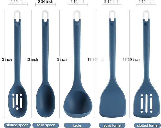 MOACC Silicone Kitchen Cooking Utensils Set: Heat Resistant 13inch Long Kitchen Gadgets, BPA Free Non Stick Rubber Cook Accessories For Food Prep, Frying, Serving, Basting (Dark Blue)