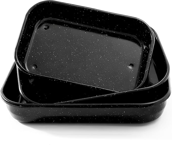 3-Pack Turkey Roasting Pans 17/15/13Inch Spotted Enamel Steel,Ovens Cake Roaster Pan Set Deep Lasagna Baking Pan Vessel Used for Dinners Cooking Safe Easy to Clean Bakeware Merry Christmas Gift