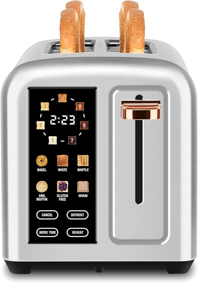 SEEDEEM 2-Slice Touchscreen Toaster, Stainless, 7 Shade, 1350W, Silver