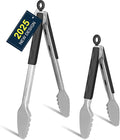 Hotec Stainless Steel Kitchen Tongs, Set of 2-9" and 12", Locking Metal Food Tongs for Cooking, Serving, BBQ, Grill Non-Slip Grip