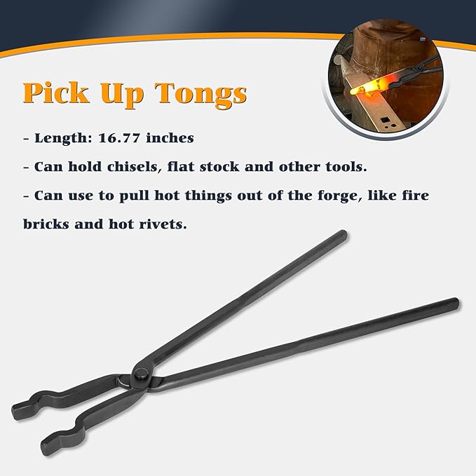 V-SEK Blacksmith Tong - 3/8" 1/2" 5/8" V-Bit, 1/4 Flat Jaw, Pick Up, Scroll