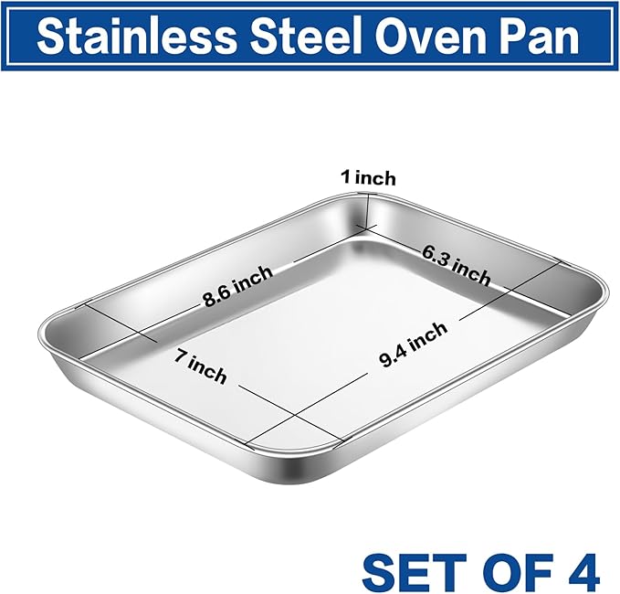 P&P CHEF Baking Sheet Pan, Stainless Steel Cookie Sheet, 9 Inch & 4 Pcs