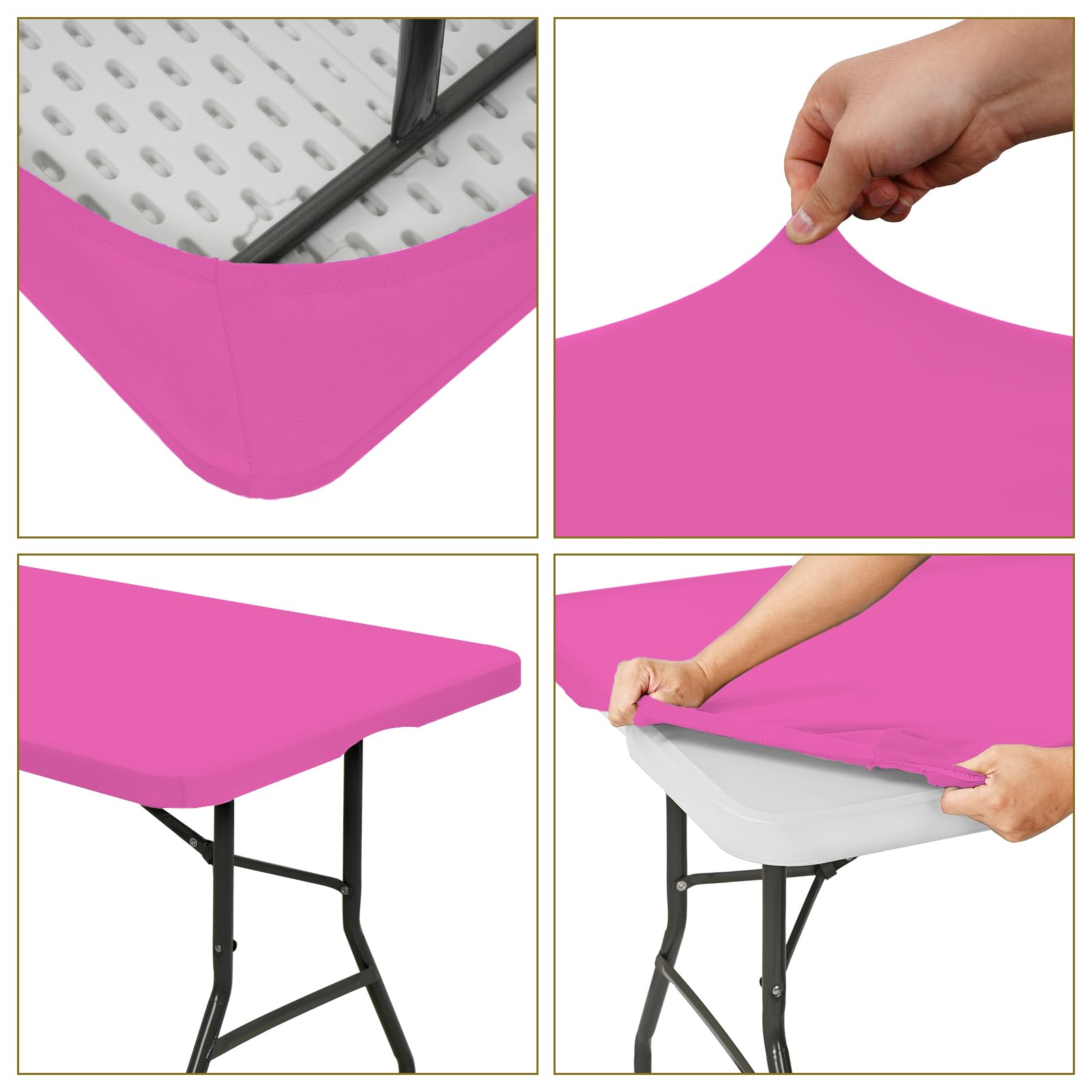 10 Pack Fitted Tablecloth for 6 Foot Rectangle Tables, Hot Pink Elastic Outdoor Picnic Table Cover, Washable Stretch Folding Table Cloths 6 ft for Camping Party Patio Kitchen Banquet, 30" W x 72" L
