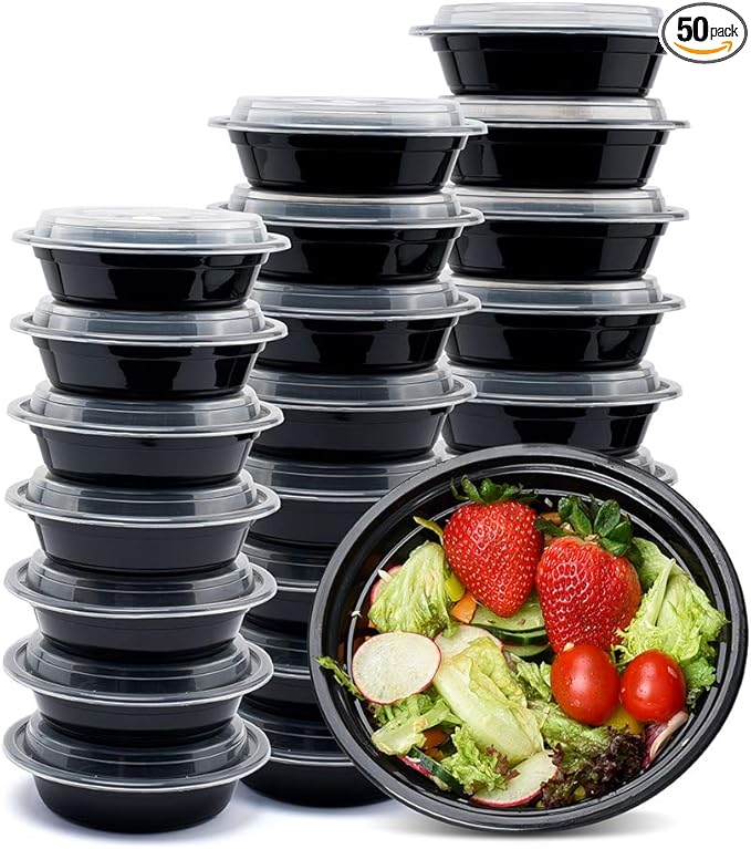 Glotoch Round Reusable Meal Prep Containers with Lids, 16 oz, 50 Pack