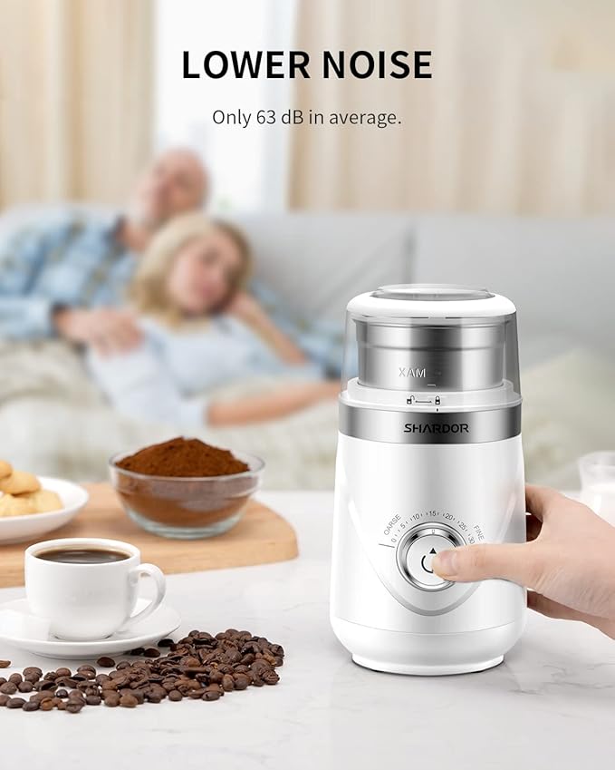SHARDOR Electric Super Silent Blade Coffee Grinder, Timed Grind Control Rotary Knob, Adjustable Coarse to Fine for Coffee Beans, Spices & Herbs, with 2 Removable Stainless Steel Bowl, Brown