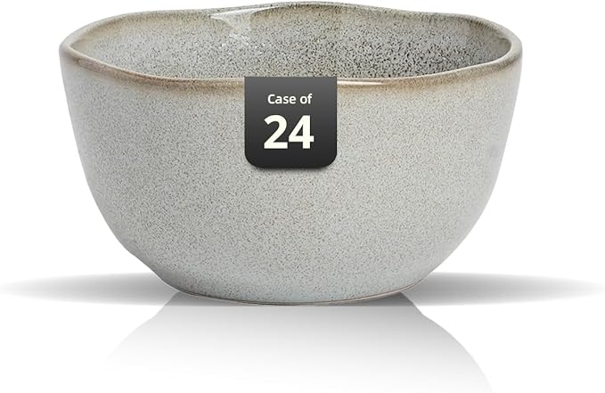 Organic Shape Highland Ceramic Cereal Bowl, 24pcs 5.5 Inch Handmade Reactive Glaze Stoneware Rice bowl with Wavy Edge, for Kitchen, Microwave & Dishwasher Safe, Scratch Resistant-grey