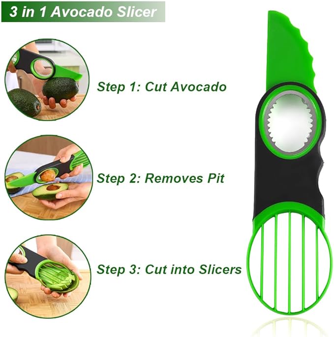 Stainless Steel Avocado Slicer, Corer, and Paring Knife Combo: 3-in-1 Tool - Dishwasher Safe & Heavy Duty