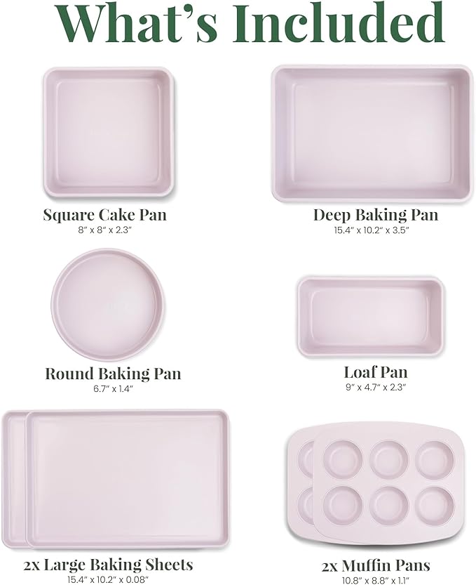 Larder & Vine 8-Piece Stackable Bakeware Set, Ceramic-Coated Nonstick Baking Pan Set, Non-Toxic, with Baking Sheets, Muffin Pan, Loaf Pan & Cake Pans, Lavender