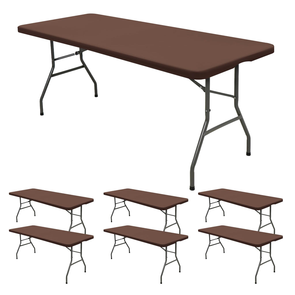 REWOMC 6 Pack Stretch Table Top Cap Cover, Coffee, 30" x 72"