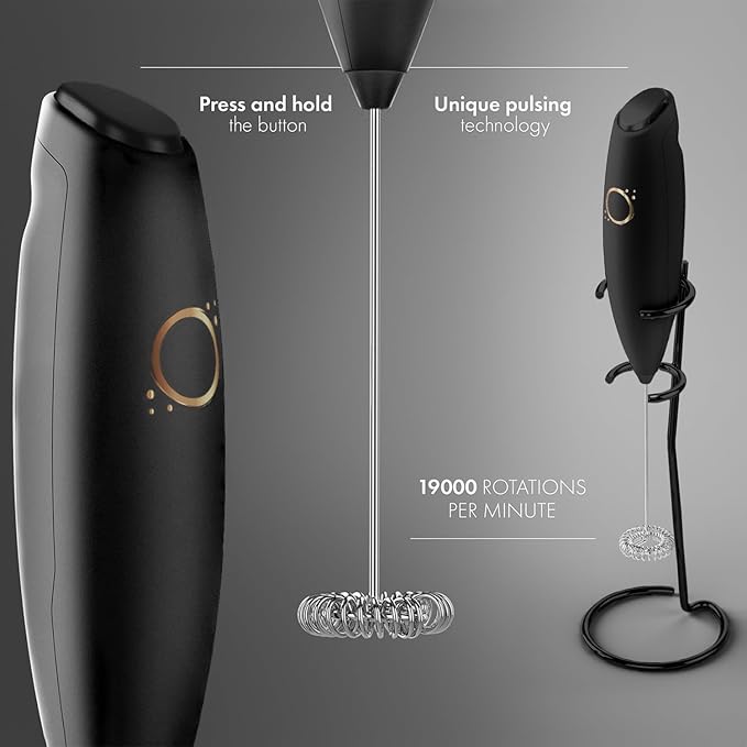 Unicoff Milk Frother Handheld with Stand, Coffee Mixer, Matte Black Onyx
