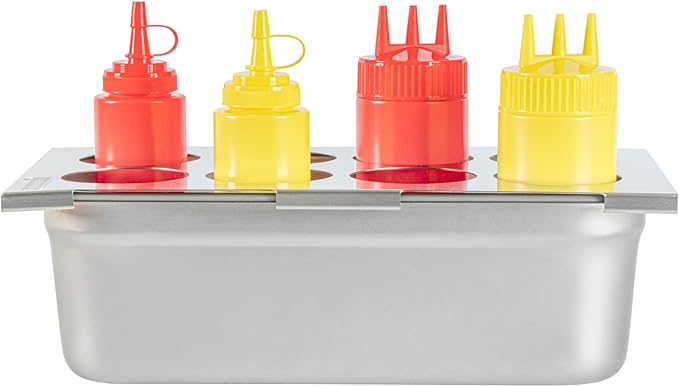 Restaurantware Squeeze Bottle Organizer - 1 Count - 12.795 x 7.087 x 0.394 Inches Stainless Steel Condiment Holder - Pan-Compatible Bottle Holder - Silver