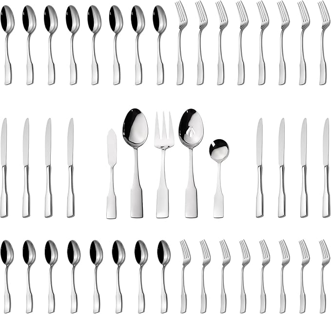 Alata Kate Black Mirror 40-Piece Silverware Set,Service for 8,Stainless Steel Flatware Set,Mirror Cutlery Set,Dishwasher Safe