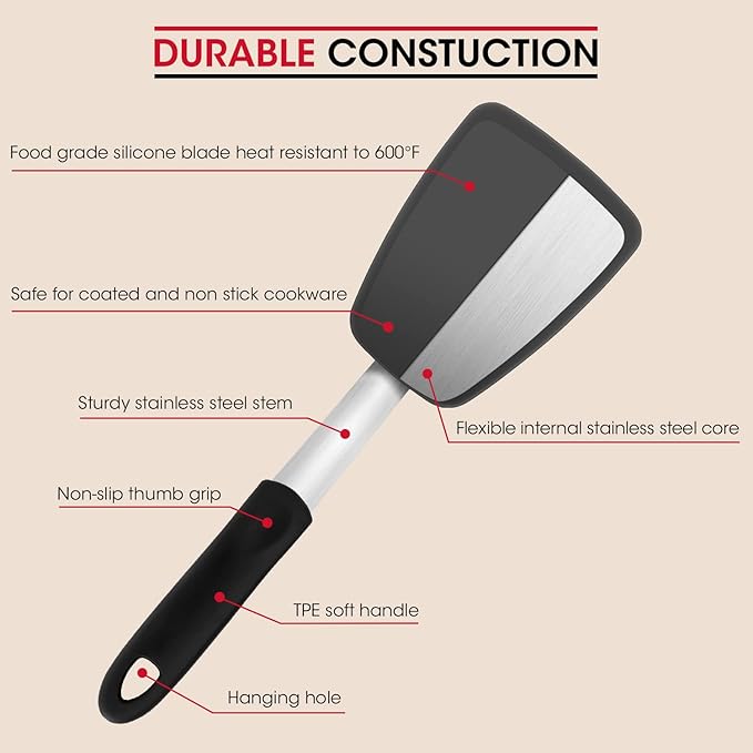 Unicook Flexible Silicone Spatula, Food Grade Kitchen Turner, Medium