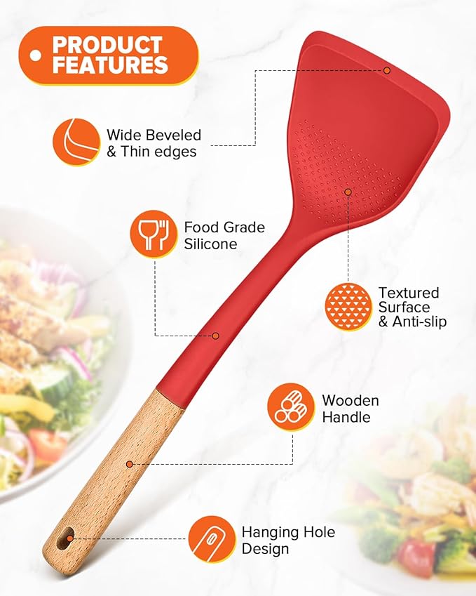 Badiano Silicone Cooking Utensils Set, Safe for Nonstick Cookwares, Red