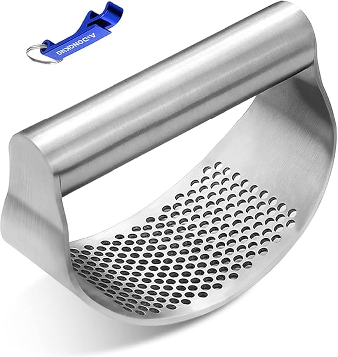AmDONGKING Stainless Steel Garlic Press Rocker, with Bottle Opener