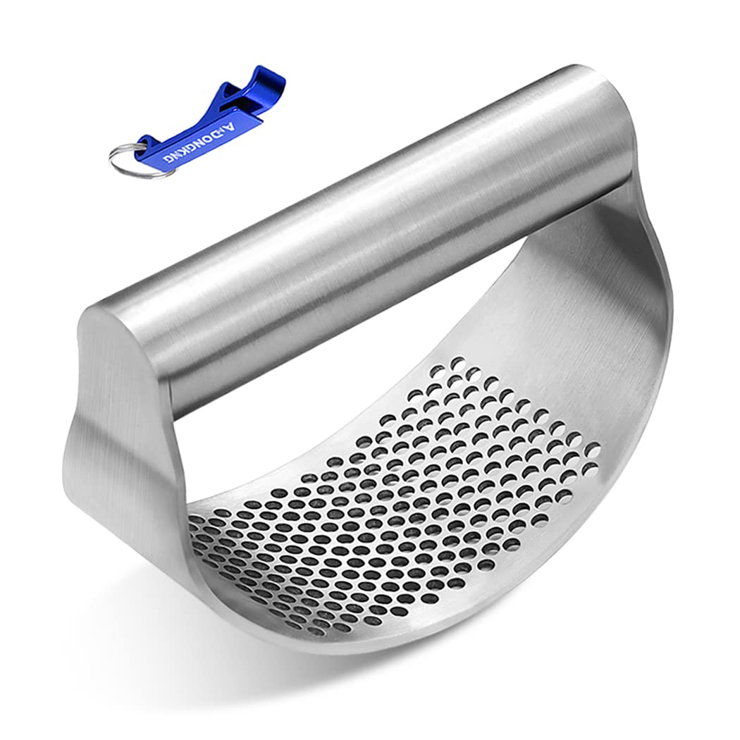 AmDONGKING Stainless Steel Garlic Press Rocker, with Bottle Opener
