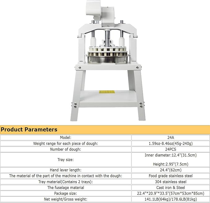 HQHAOTWU Manual Dough Divider 24pcs, Commercial Dough Dividing Cutting Machine, Stainless Steel Dough Cutter for Bakery, Pizzeria