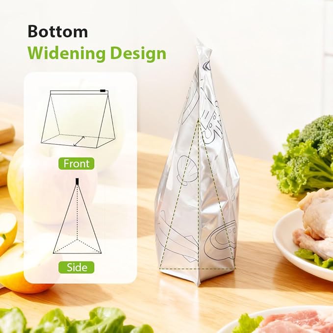 Reusable Aluminum Foil Sealable Storage Bags, 2026 New Resealable Vacuum Zipper Pouches, Stand Up Foil Sealable Bags with Label and Zip Lock for Kitchen (30, Large)