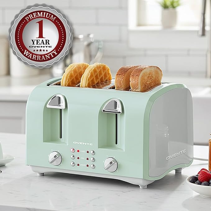 OVENTE Electric 4-Slice Toaster, 6-Shade Settings, Light Blue TS4410LBL