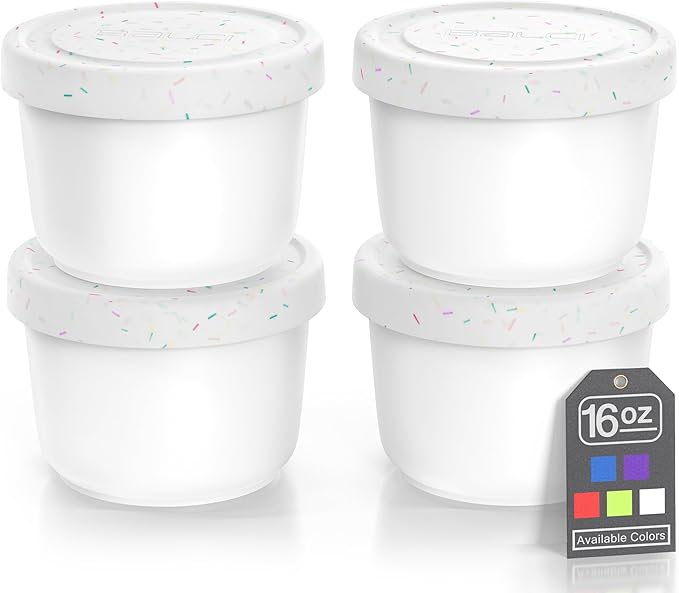 BALCI 16oz Ice Cream Containers - Set of 4 (White Sprinkles)