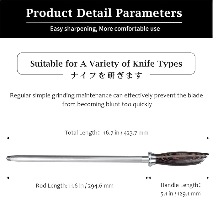 HOSHANHO Honing Rod, 12 Inch Professional Kitchen Knife Sharpener Rod