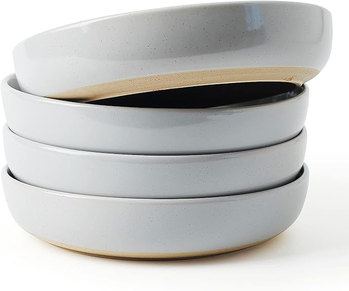 famiware Milkyway 33 oz Pasta Bowls Set of 4, Light Gray