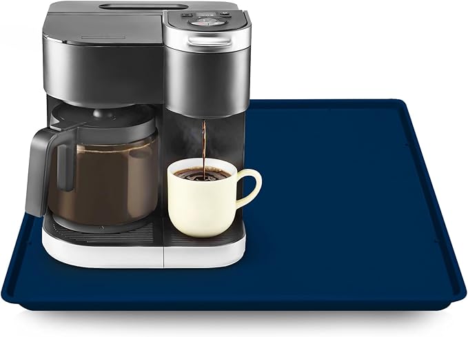Silicone Coffee Maker Mat with Lip for Countertops, 19.7'' x 15'' Navy Blue