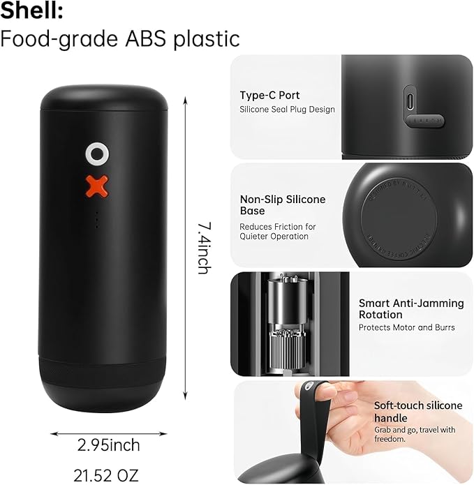 Nuttii Burr Portable Coffee Grinder, Electric Quiet Adjustable Conical Burr