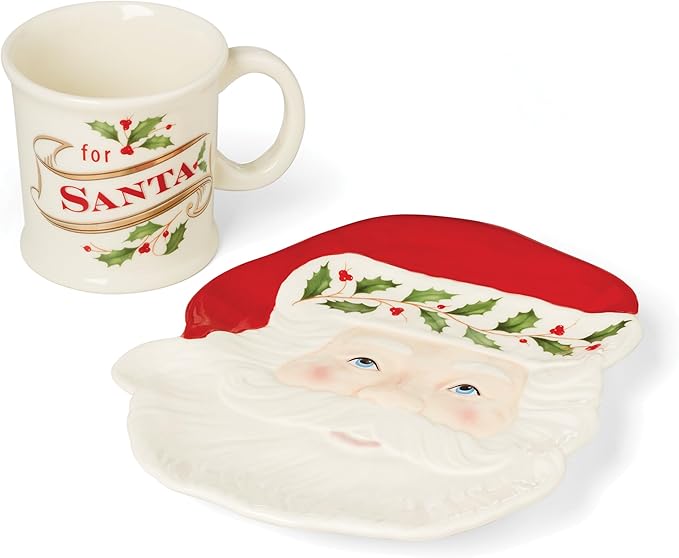 Lenox 895042 Holiday 2-Piece Cookies For Santa Set, Red & Green, Christmas Hosting