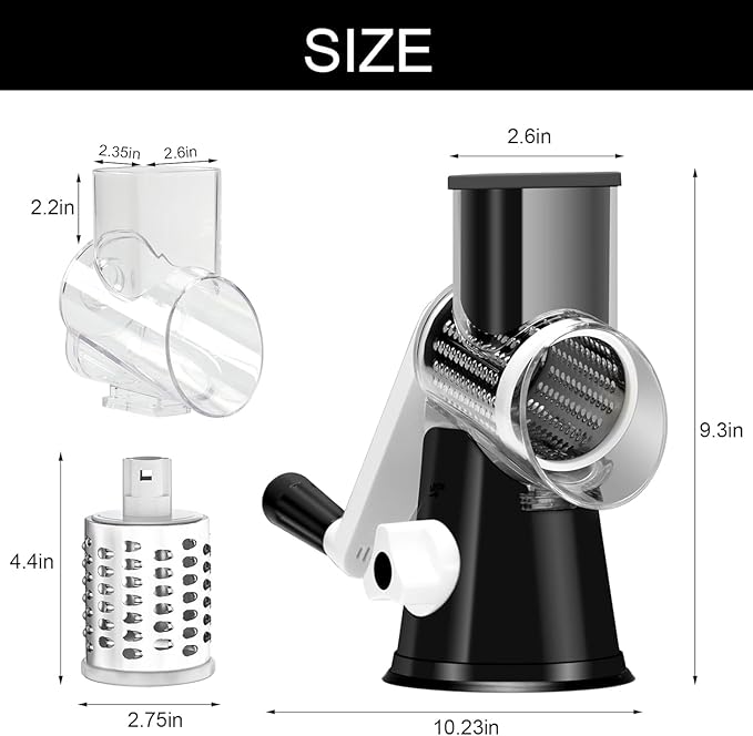 Cambom Rotary Cheese Grater Hand Crank Cheese Shredder, Black