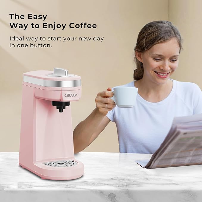 CHULUX Mini Single Serve Coffee Maker for K Cup, Fast Heating, Dusty Rose