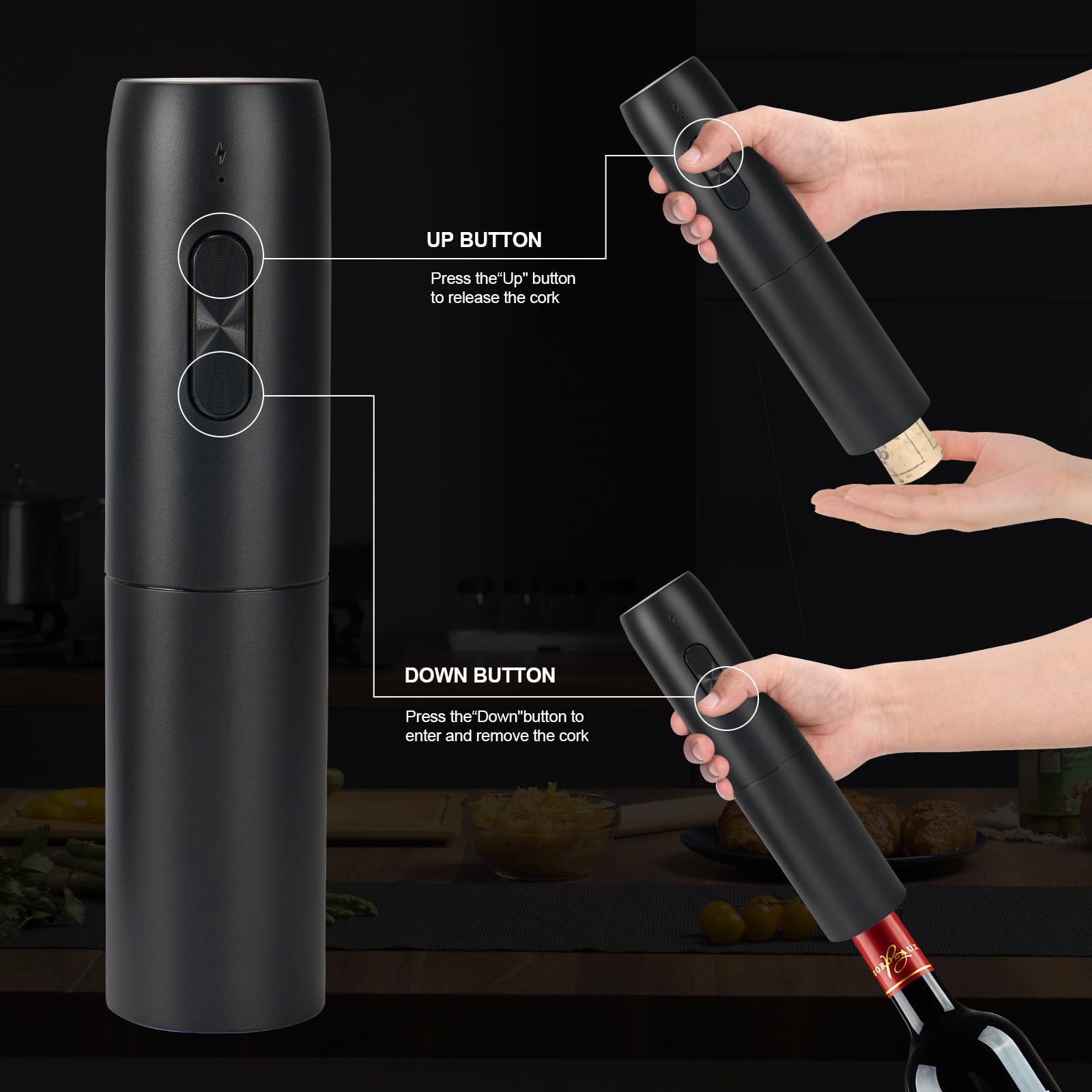 Electric Wine Opener Set with Charging Base, Rechargeable Automatic Corkscrew Bottle Opener with Pour, Preserver Vacuum Stopper, Foil Cutter, USB Charging Cable