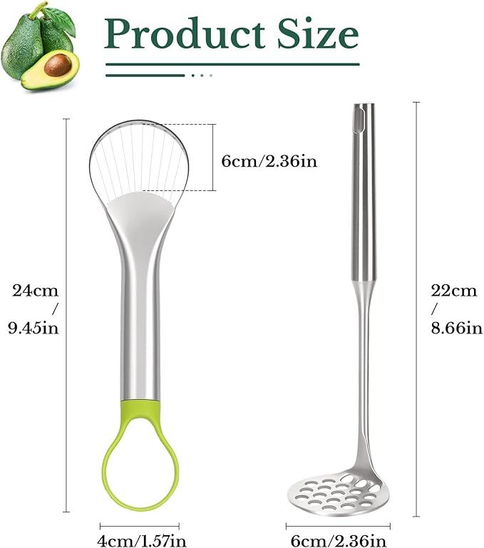 YVREOLP Avocado Slicer,Stainless Steel Avocado Slicer Tool and Avocado Smasher Tool,Quickly Slices Thinly and Masher,Suitable for Avocados,Potatoes,Dragon Fruit and Other Fruits Vegetables