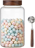 Patoper Large Glass Coffee Jars with Spoon,Round Storage Canister with Wooden Lid Clear Glass Food Jar for Pantry Sugar Tea Coffee Bean Spice Nuts Cookies Bath Salts (2300ml/77oz)