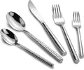 Kelenfer 18/10 Stainless Steel Flatware Set Hand Forged Silverware Set Cutlery Set Round Hammered Handle Mirror Finished Heavy Duty 20 Pieces Service for 4