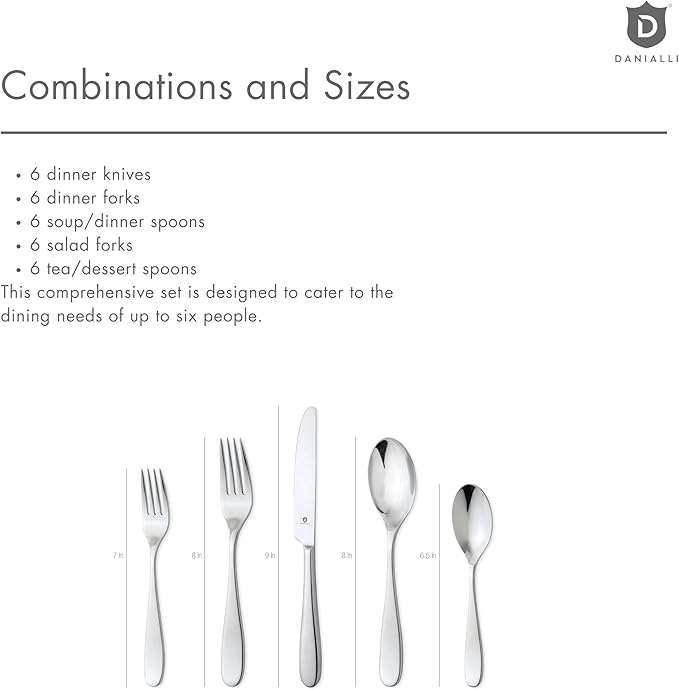 Danialli Silverware Set for 6 – 18/10 Stainless Steel Flatware, Mirror Finish, Dishwasher Safe, Durable and Balanced Utensils, Modern Tableware (30-Piece Set, Fidenza)