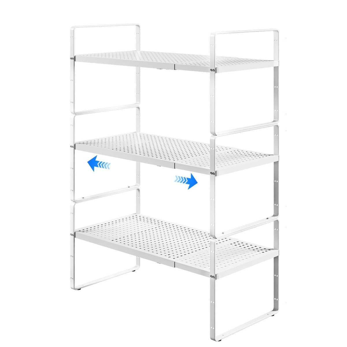 KIKIBRO Expandable Cabinet Shelf Organizers, Kitchen Small Stand Rack Organization for Countertop Cupborad Pantry Desktop Spice Rack, White 3 Pack