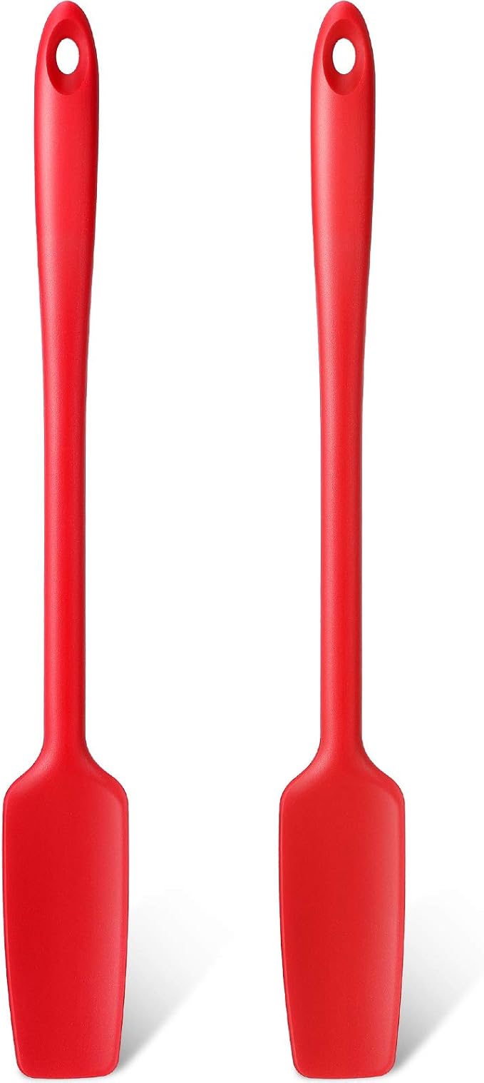 Long Handle Silicone Jar Spatula Kitchen Scraper Spatula Non-Stick Rubber Silicone Scraper for Jars, Smoothies, Blenders Cooking Baking Stirring Mixing(Red,2 Pieces)